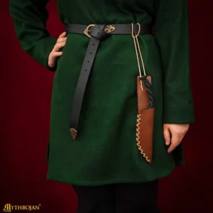 Hand Forged Twisted Carbon Steel Knife with Leather Sheath – Medieval Utility Blade