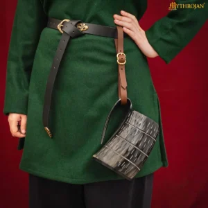 Handcrafted Viking Ox Horn Mug with Leather Holder