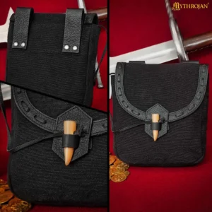 Medieval Canvas Belt Pouch with Horn Toggle Closure
