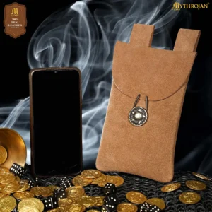 Mythrojan Suede Leather Belt Pouch with Antique Button Closure, For Coins, Keys, Essentials