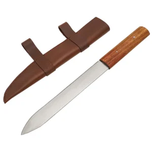 Hand-Forged Seax Knife - Steel Blade with Wooden Handle & Leather Sheath