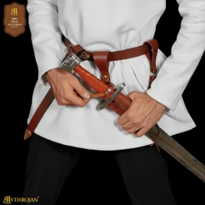 Genuine Leather Adjustable Sword Frog Medieval & LARP Scabbard Holder For 6 cm Belts