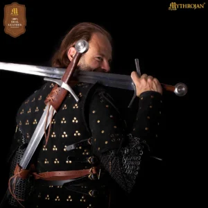 Mythrojan Geralt BACK SCABBARD, Ideal for LARP Cosplay and Medieval events, Full Grain Leather, single sword BROWN