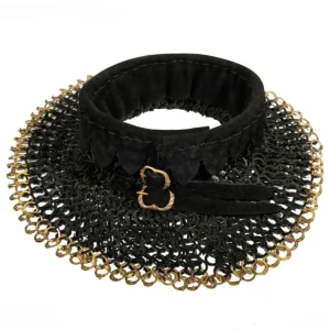 Chainmail Gorget 9mm 18 Gauge Mild Steel Flat Ring Round Rivet With Alt Flat Solid Rings, Brass Edges & Suede Padded Lining for LARP & SCA