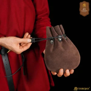 Gold and Dice Medieval Suede Leather Drawstring Pouch, Renaissance Coin & Accessory Bag