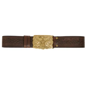 Mythrojan URBAN VIKING BELT WITH ODIN RAVEN SOLID BRASS BUCKLE & Embossed real leather