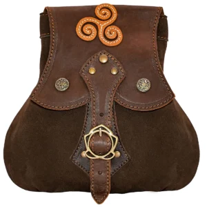 MYTHROJAN “STALWART WARRIOR” LEATHER POUCH for LARP, Medieval SCA cosplay Brown, 8”×8”