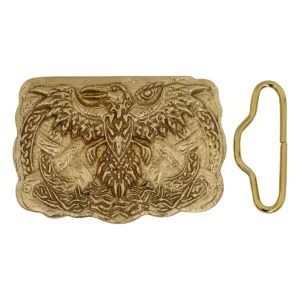 Viking Brass Belt Buckle 2" – Double-Headed Eagle Sand-Cast Design with Matching Loop
