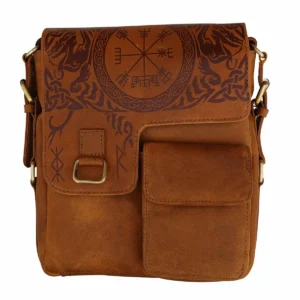 Norse Rune Leather Messenger Satchel Bag – Viking Rune Cross Body Bag