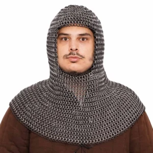 Medieval Chainmail Coif 14 Gauge 10 mm Butted Aluminium with Rubber Rings - Black Rubber Ring
