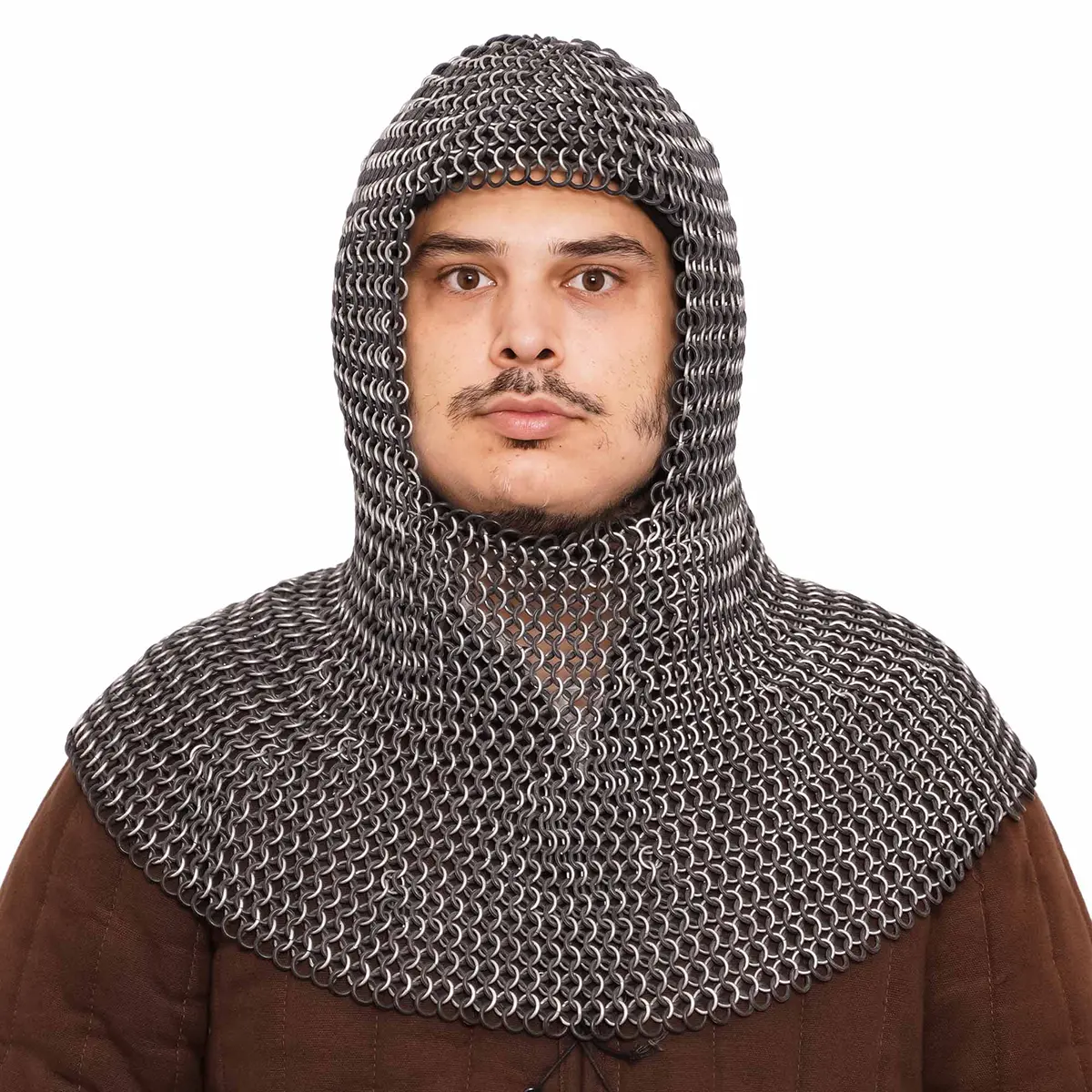 Medieval Chainmail Coif 14 Gauge 10 mm Butted Aluminium with Rubber Rings - Black Rubber Ring