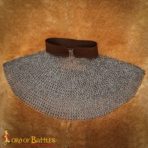 Medieval Aventail – Mild Steel Flat Rings, Round Riveted with Natural Leather Band | 9mm 17g