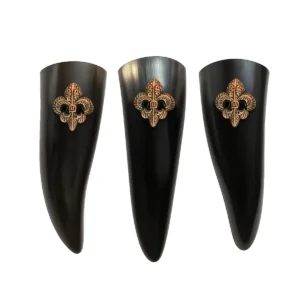 Fleur de Lis Drinking Horns 100 ML each Set of 3 Handcrafted Real Ox Horn