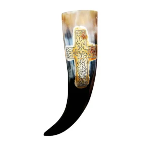 The Celtic Cross Drinking Horn 400 – 500 ML Handcrafted Real Ox Horn