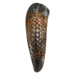 Ox Drinking Horn with Honeycomb Engraving