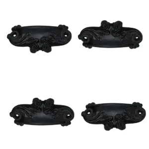 Rustic Cast Iron Set of 4 Drawer Pulls Cabinet Cup Pulls: Ideal for Victorian, Colonial, Retro, Steampunk, Gothic, Baroque, and Medieval Settings, (10.3x5) cm