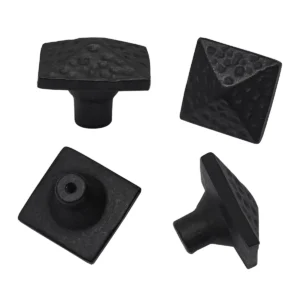 Hand Forged Iron Square Knob - 1 1/4 Inch Diameter (4-Set)
