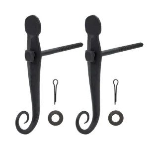 Black Shutter Dog Rat Tail Hand Forged Iron Oil Blackened Finish in Pair