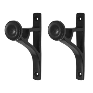 Heavy Duty Gothic Adjustable Curtain Rod Brackets – Black Vertical Wall Mount Drapery Rod Holders for Blinds and Windows