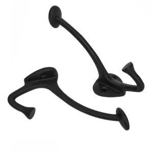 Rustic Cast Iron Wall Hooks, Heavy Duty Retro Utility Hooks for Hanging Coat, Bag, Towel, Robe, Hat and More, Pack of 2, Black