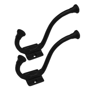 Rustic Cast Iron Wall Hooks, Heavy Duty Retro Utility Hooks for Hanging Coat, Bag, Towel, Robe, Hat and More, Pack of 2, Black