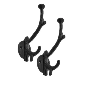 Rustic Cast Iron Wall Hooks, Heavy Duty Retro Utility Hooks for Hanging Coat, Bag, Towel, Robe, Hat and More, Finish: Oil Blackened
