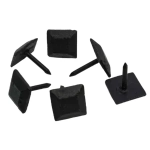 Hand Forged Iron Clavos Decorative Nails – 1 Inch Square Pyramid – Rustic Black Textured Finish – Antique Hardware for Doors, Gates, Furniture, Cabinets