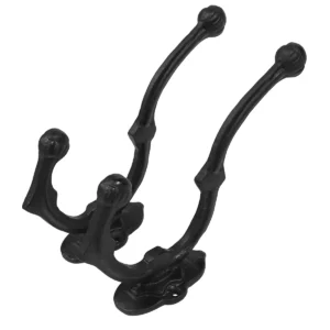 Rustic Cast Iron Wall Hooks, Heavy Duty Retro Utility Hooks for Hanging Coat, Bag, Towel, Robe, Hat and More, Pack of 2, Black : Large