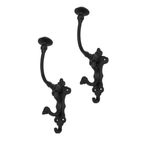 Rustic Cast Iron Wall Hooks, Heavy Duty Retro Utility Hooks for Hanging Coat, Bag, Towel, Robe, Hat and More, Pack of 2, Black : Large