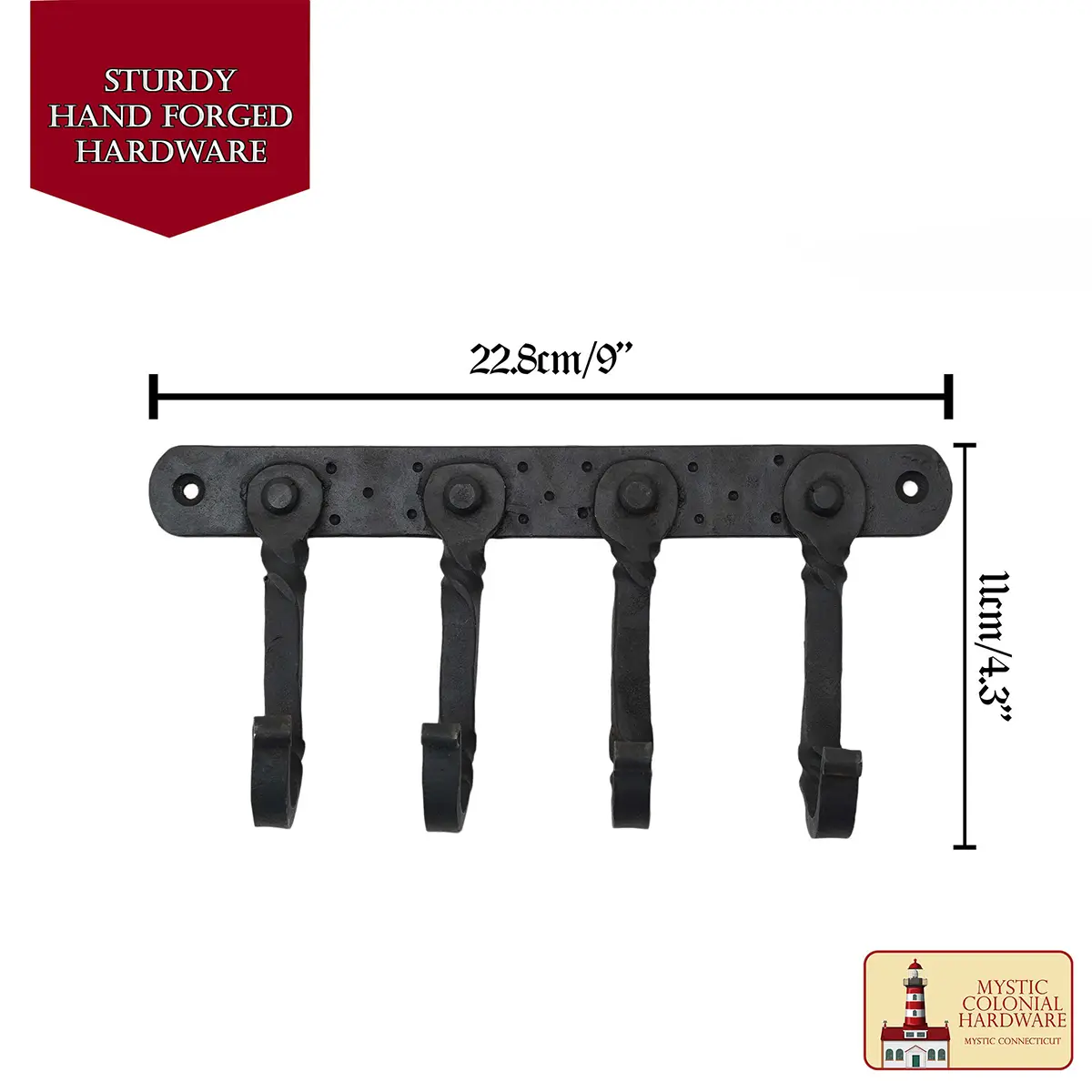 Mystic Colonial Hardware Rustic Cast Iron Wall Hooks – Heavy Duty Oil Blackened Utility Rack for Coats, Bags, Towels, Robes, and Hats - Image 3