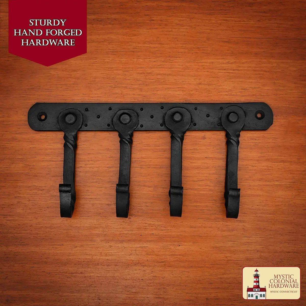 Mystic Colonial Hardware Rustic Cast Iron Wall Hooks – Heavy Duty Oil Blackened Utility Rack for Coats, Bags, Towels, Robes, and Hats - Image 6