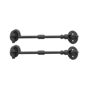 Black Wrought Iron Cabin Hook Eye 7.5" Long Large Decorative Privacy Hook Latches for Cabinet Window Kitchen Sliding Or Barn Doors : Pack of 2