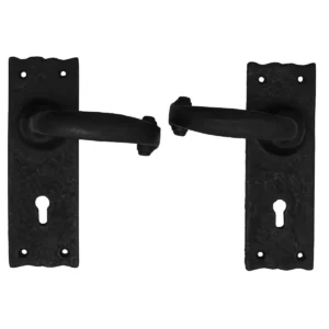 Hardware Large Iron Complete Entry Set with Portofino Lever Door Set with Scalloped Backplate : Size : 6" X 2"