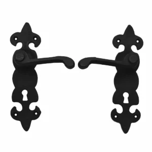 Black Hardware Large Iron Complete Entry Set with Portofino Lever Door Set: Size: 7.5” X 2”