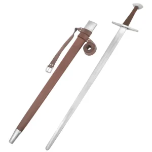 Traditionally Hand forged Norman Long Sword with Leather Scabbard – Fully Tempered Steel Blade