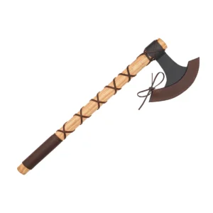 Hand-Forged Viking Axe – Carbon Steel Head with Hardwood & Leather-Wrapped Handle Authentic Norse Battle Axe for LARP, Camping & Display