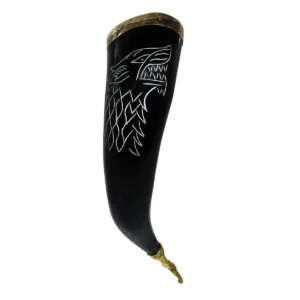 The Fenrir Wolf 300 - 400 ML Drinking Horn with Pure Brass Fittings Handcrafted Genuine Ox Horn