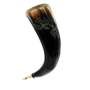 Medieval Odin's Ravens 300-400 ML Drinking Horn with Pure Brass Fittings Genuine Ox Horn