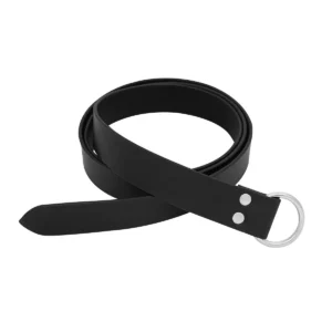 Medieval Black Leather Belt with Steel Ring Buckle – Genuine Buff Leather 3.3mm, LARP & Renaissance Accessory