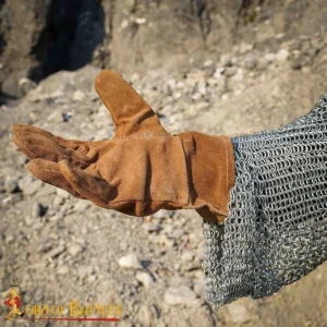 Medieval Leather Suede Gloves with Inner Stitching – Gauntlets – Brown & Black