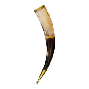 Medieval Viking Drinking Horn with Brass Trim – Polished Ox Horn Vessel for Mead, Ale