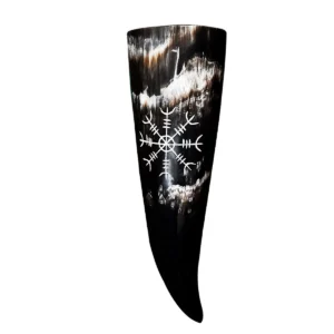 Viking Drinking Horn with Helm of Awe Design – Authentic Norse Ox Horn Vessel