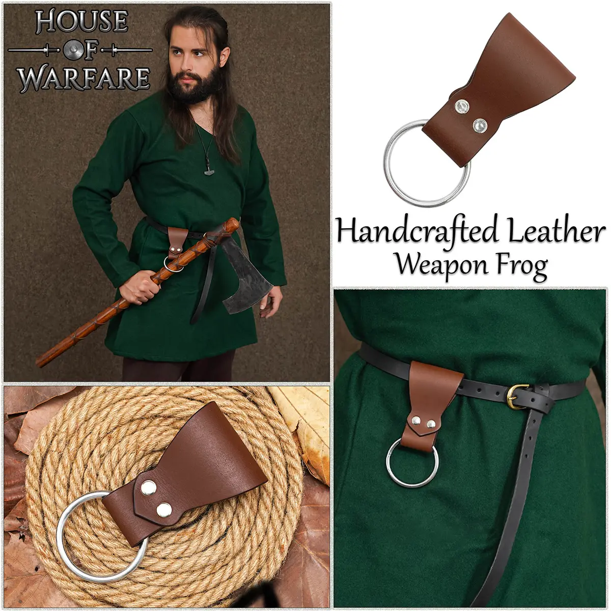 Medieval Leather Axe Frog with Steel Ring – Handcrafted Belt Holder for Axes, Hammers, LARP utility Medieval Leather Axe Frog with Steel Ring – Handcrafted Belt Holder for Axes, Hammers, LARP utility - Image 8
