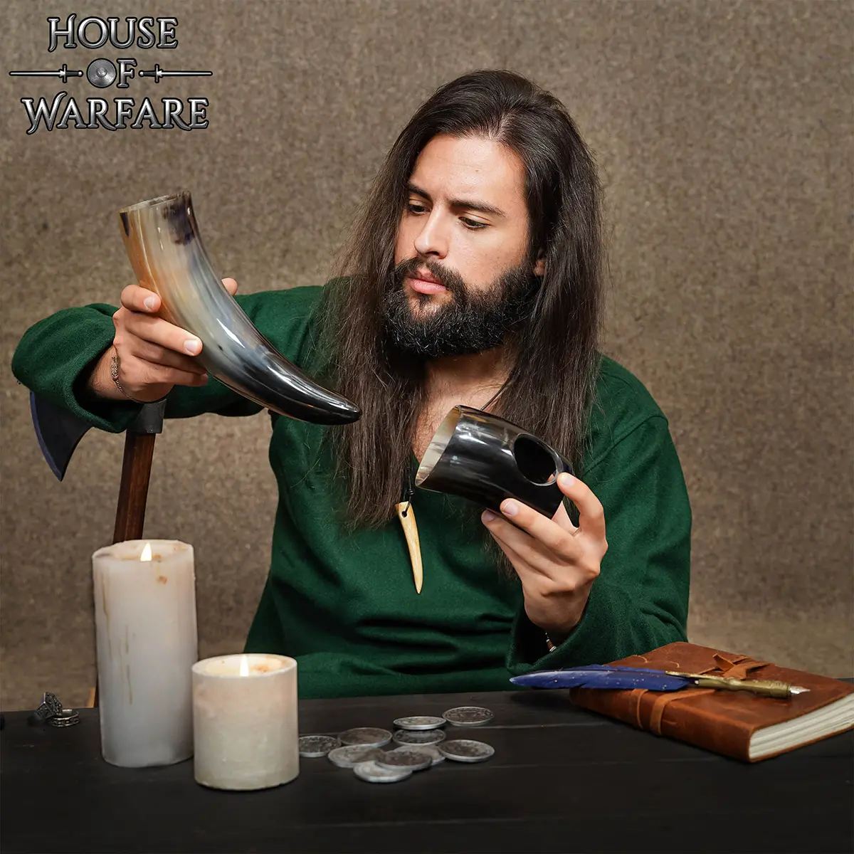 Norse Ox Horn Drinking Horn with Stand – Polished Natural Horn, Mead Ale Vessel Norse Ox Horn Drinking Horn with Stand – Polished Natural Horn, Mead Ale Vessel - Image 2