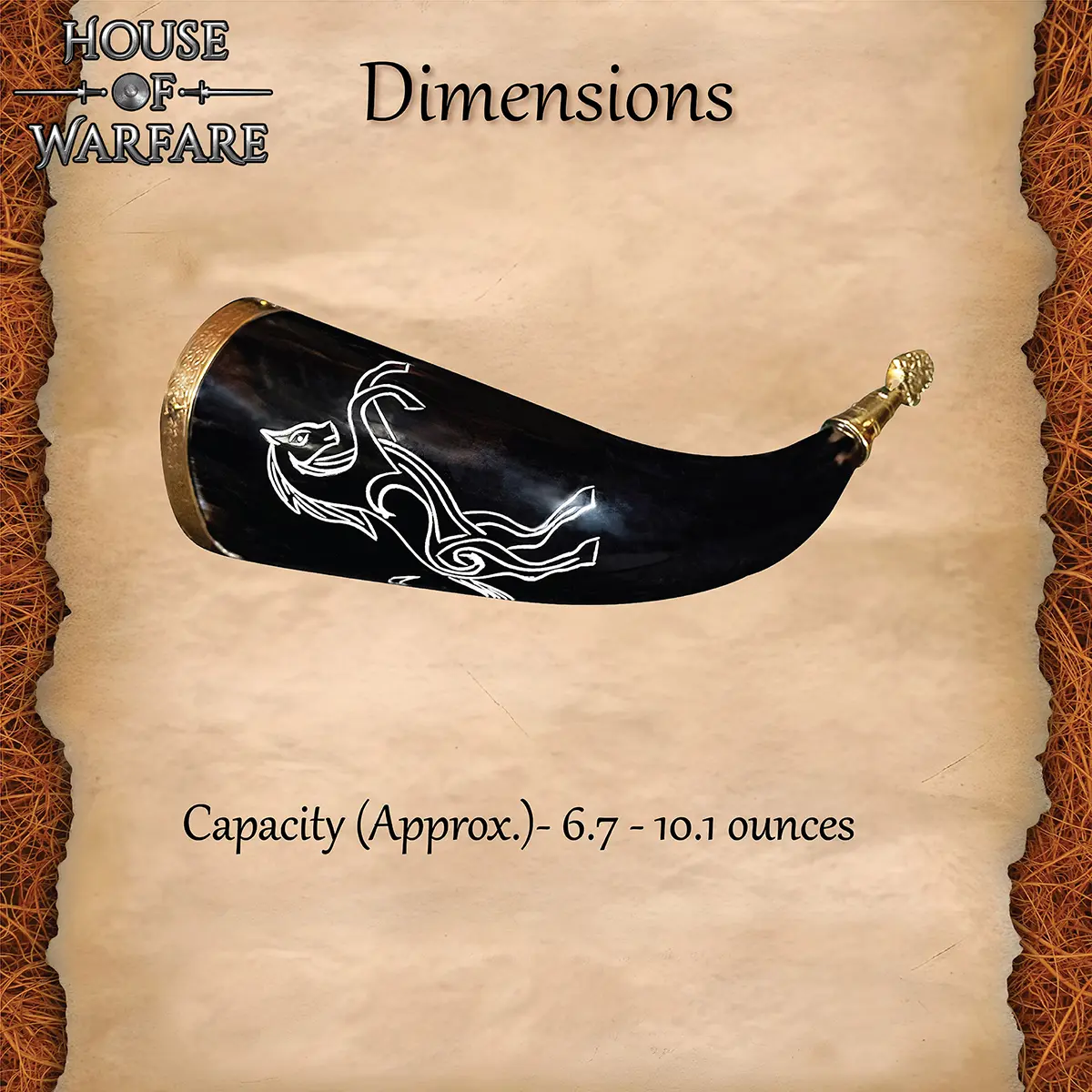 Stallion Viking Drinking Horn with Brass Rim and Tip – Handcrafted Ox Horn Vessel Stallion Viking Drinking Horn with Brass Rim and Tip – Handcrafted Ox Horn Vessel - Image 3