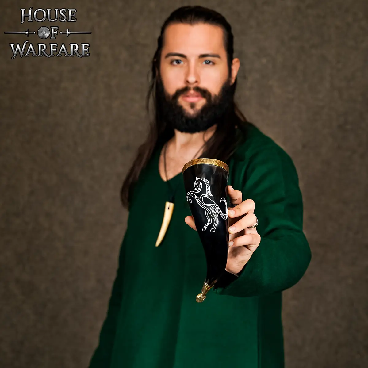 Stallion Viking Drinking Horn with Brass Rim and Tip – Handcrafted Ox Horn Vessel Stallion Viking Drinking Horn with Brass Rim and Tip – Handcrafted Ox Horn Vessel - Image 4