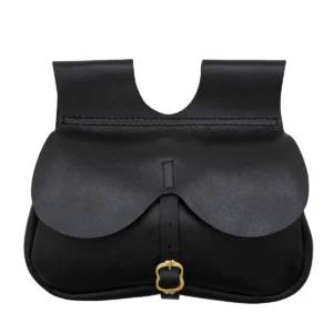 Late Medieval Genuine Leather Kidney Belt Pouch with Brass Buckle