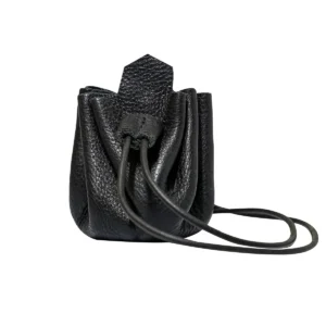 Small Leather Coin Purse – Handcrafted Black Drawstring Pouch for Coins, Dice, Jewelry