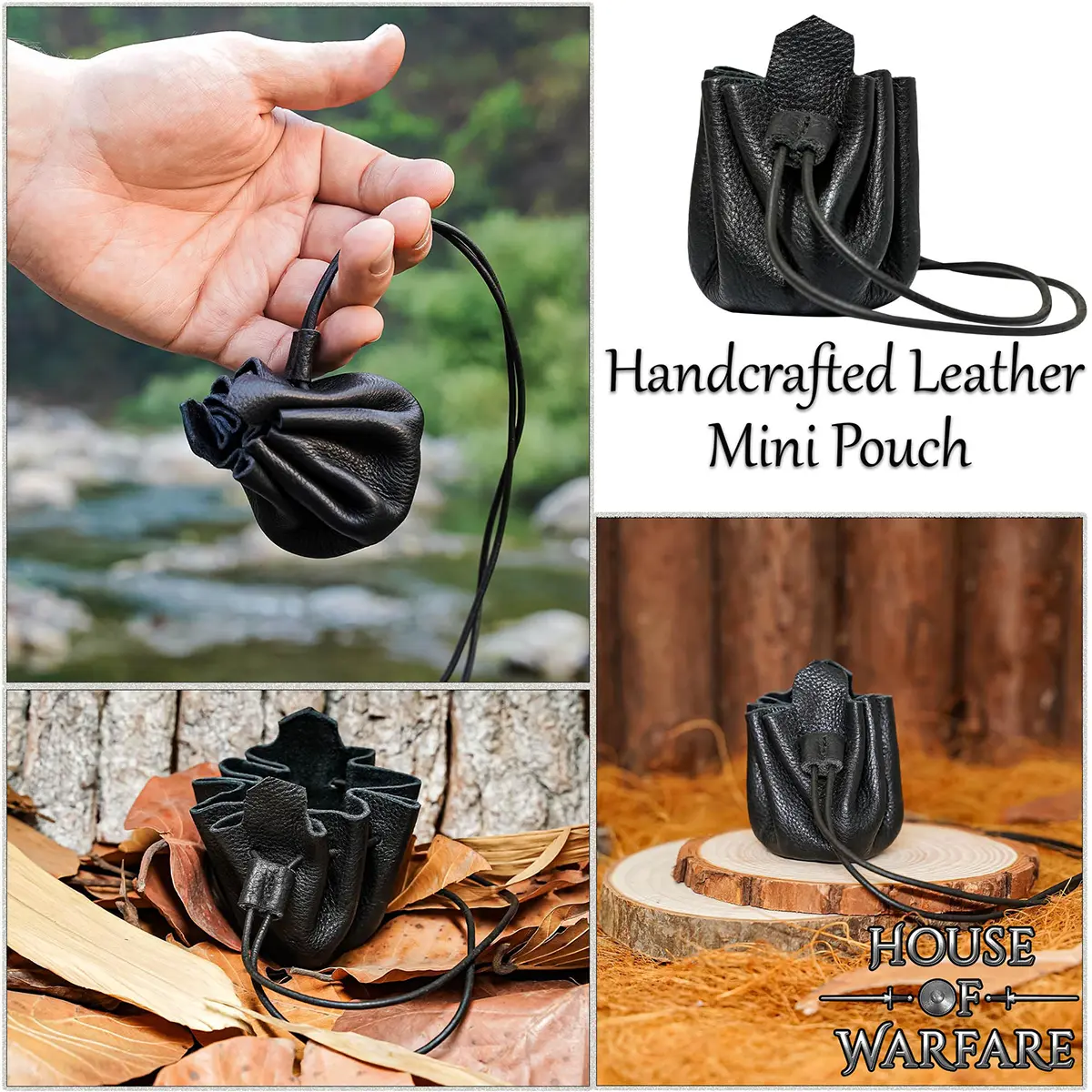 Small Leather Coin Purse – Handcrafted Black Drawstring Pouch for Coins, Dice, Jewelry Small Leather Coin Purse – Handcrafted Black Drawstring Pouch for Coins, Dice, Jewelry - Image 9