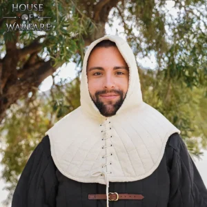 Medieval Padded Hood with Collar - Quilted Cotton with Lacing for LARP, Stage Performances, Costumes